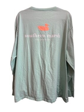 Southern Marsh 2X Mint Green Long Sleeve Pocket Tee Duck Logo Preppy